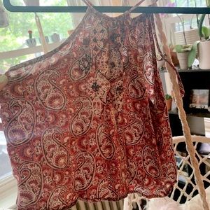 Embroidered Paisley Gypsy Tie Crop Top
